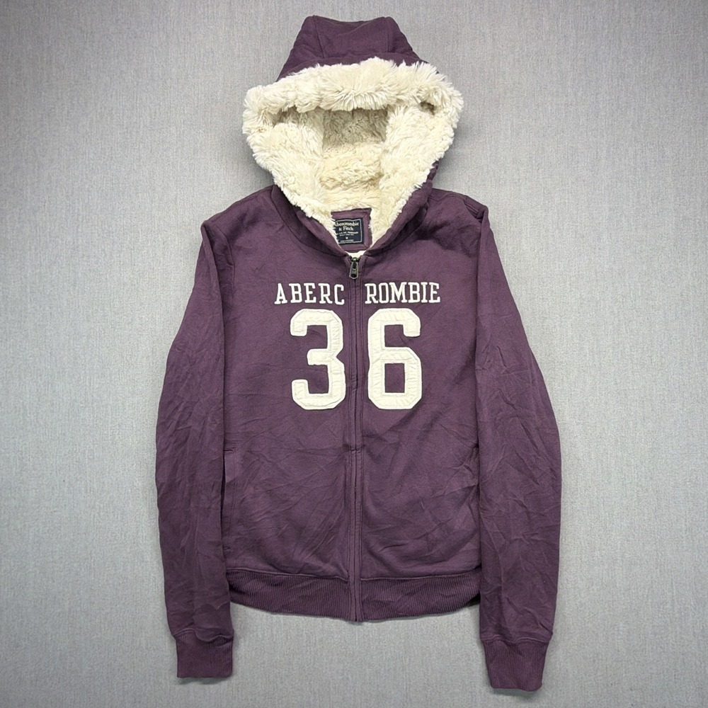 Vintage Abercrombie & Fitch Hoodie Women Sz M Fur‎ Lined Full Zip Y2K